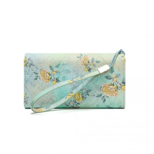 Miss Lulu Ladies' Flower Printed PU Leather Long Purse - Green