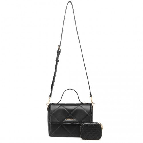 Miss Lulu Diamond Quilted Leather Chain Shoulder Bag - Black