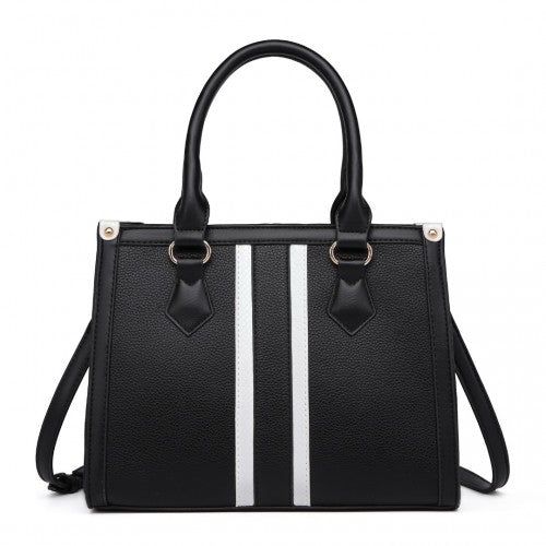 Miss Lulu White Striped Commuter Elegant Cross Body Tote Bag - Black