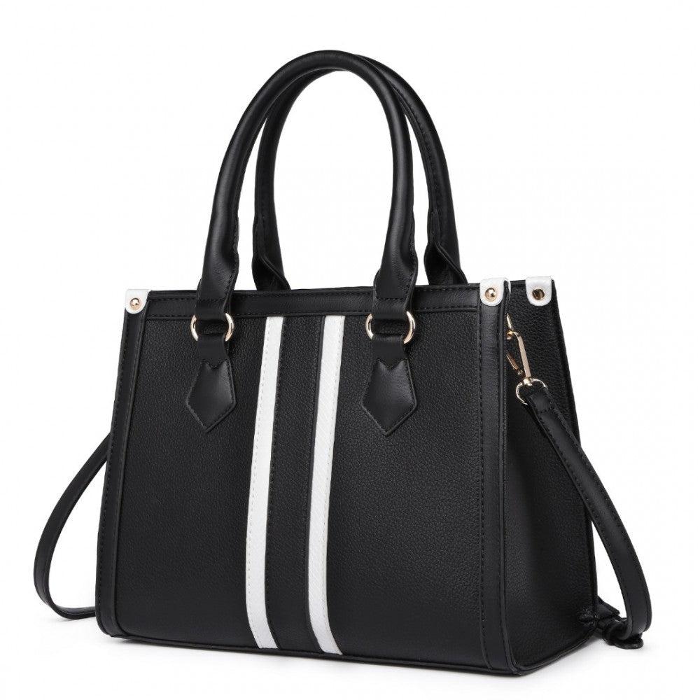 Miss Lulu White Striped Commuter Elegant Cross Body Tote Bag - Black