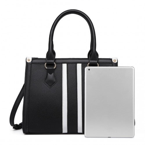 Miss Lulu White Striped Commuter Elegant Cross Body Tote Bag - Black