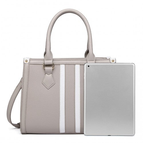 Miss Lulu White Striped Commuter Elegant Cross Body Tote Bag - Grey