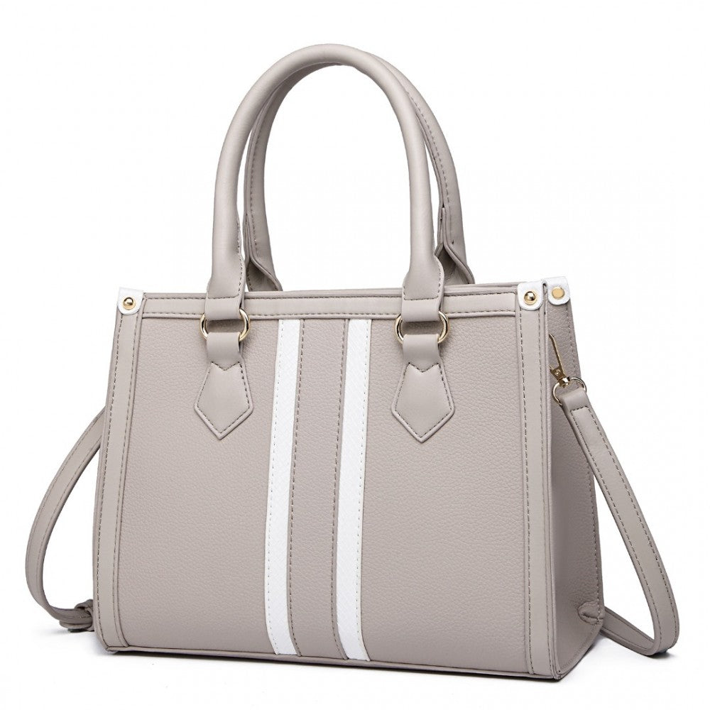 Miss Lulu White Striped Commuter Elegant Cross Body Tote Bag - Grey