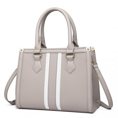 Miss Lulu White Striped Commuter Elegant Cross Body Tote Bag - Grey