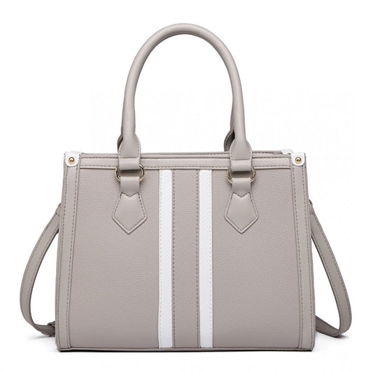 Miss Lulu White Striped Commuter Elegant Cross Body Tote Bag - Grey