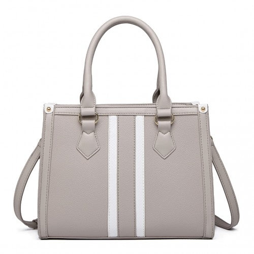 Miss Lulu White Striped Commuter Elegant Cross Body Tote Bag - Grey