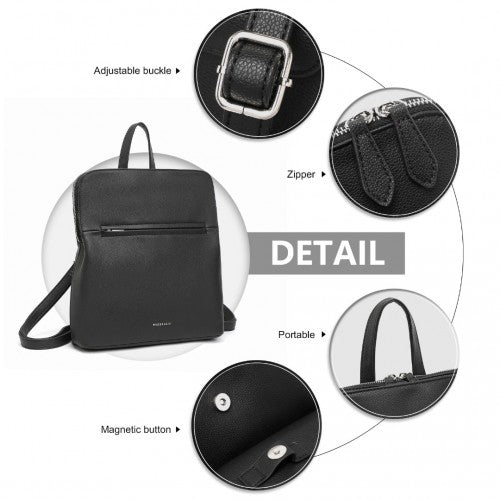 Miss Lulu Chic Minimalist PU Leather Backpack - Black