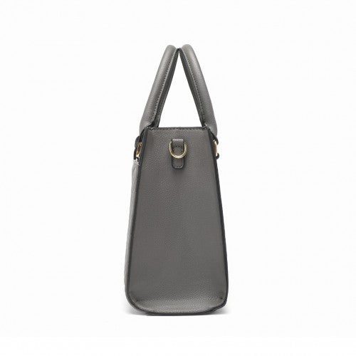 Miss Lulu Chic V-Quilted PU Leather Sophisticated Handbag - Grey