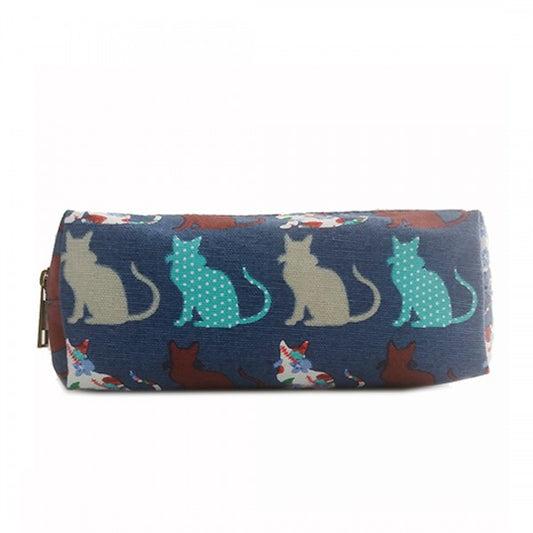 Miss Lulu Canvas Pencil Case Cat Navy