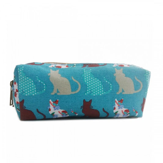 Miss Lulu Canvas Pencil Case Cat Teal