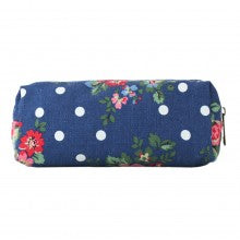 Miss Lulu Canvas Pencil Case Flower Polka Dot Navy