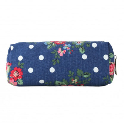 Miss Lulu Canvas Pencil Case Flower Polka Dot Navy