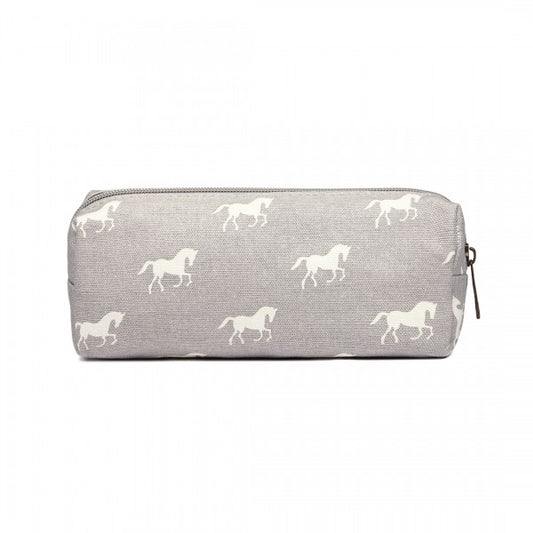 Miss Lulu Canvas Pencil Case Horse Grey