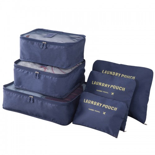Miss Lulu 6 Piece Polyester Travel Luggage Organiser Bag Set - Navy