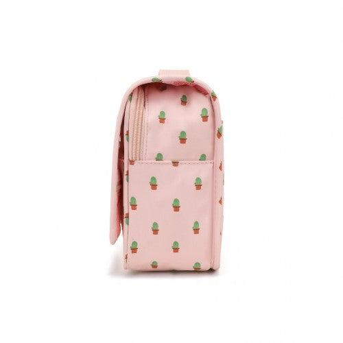 Classic Hanging Multi-Pocket Waterproof Travel Makeup Bag With Cactus Pattern - Pink