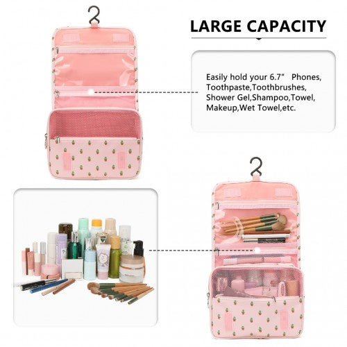 Classic Hanging Multi-Pocket Waterproof Travel Makeup Bag With Cactus Pattern - Pink