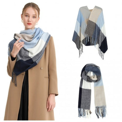 Acrylic Fashion Women's Long Shawl Grid Tassel Winter Warm Oversized Scarf - Navy