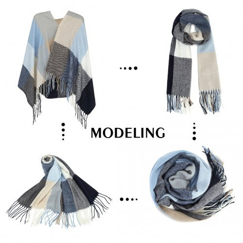 Acrylic Fashion Women's Long Shawl Grid Tassel Winter Warm Oversized Scarf - Navy