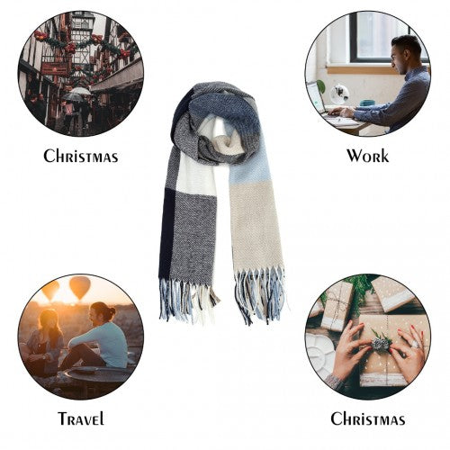 Acrylic Fashion Women's Long Shawl Grid Tassel Winter Warm Oversized Scarf - Navy