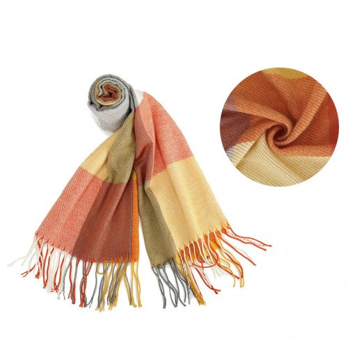 Acrylic Fashion Women's Long Shawl Grid Tassel Winter Warm Oversized Scarf - Orange