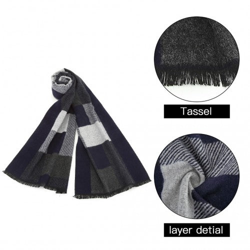 Men's Fashion Irregular Grid Winter Scarf For Warmth And Style - Navy