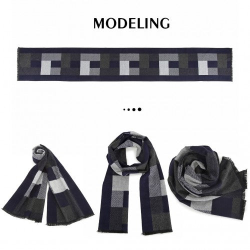 Men's Fashion Irregular Grid Winter Scarf For Warmth And Style - Navy