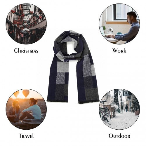 Men's Fashion Irregular Grid Winter Scarf For Warmth And Style - Navy