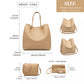 Miss Lulu 4 Piece Set Shoulder Tote Handbag - Beige