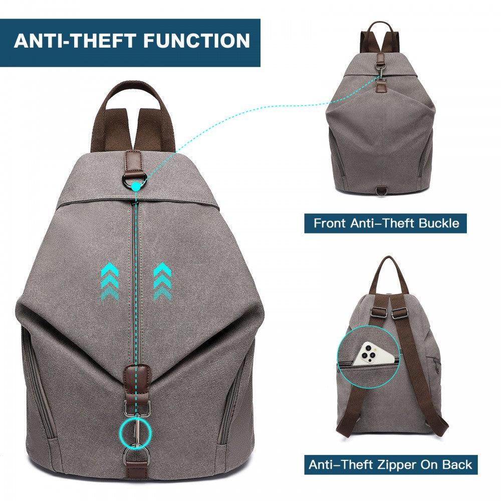 Kono Fashion Anti-Theft Canvas Backpack - Grey