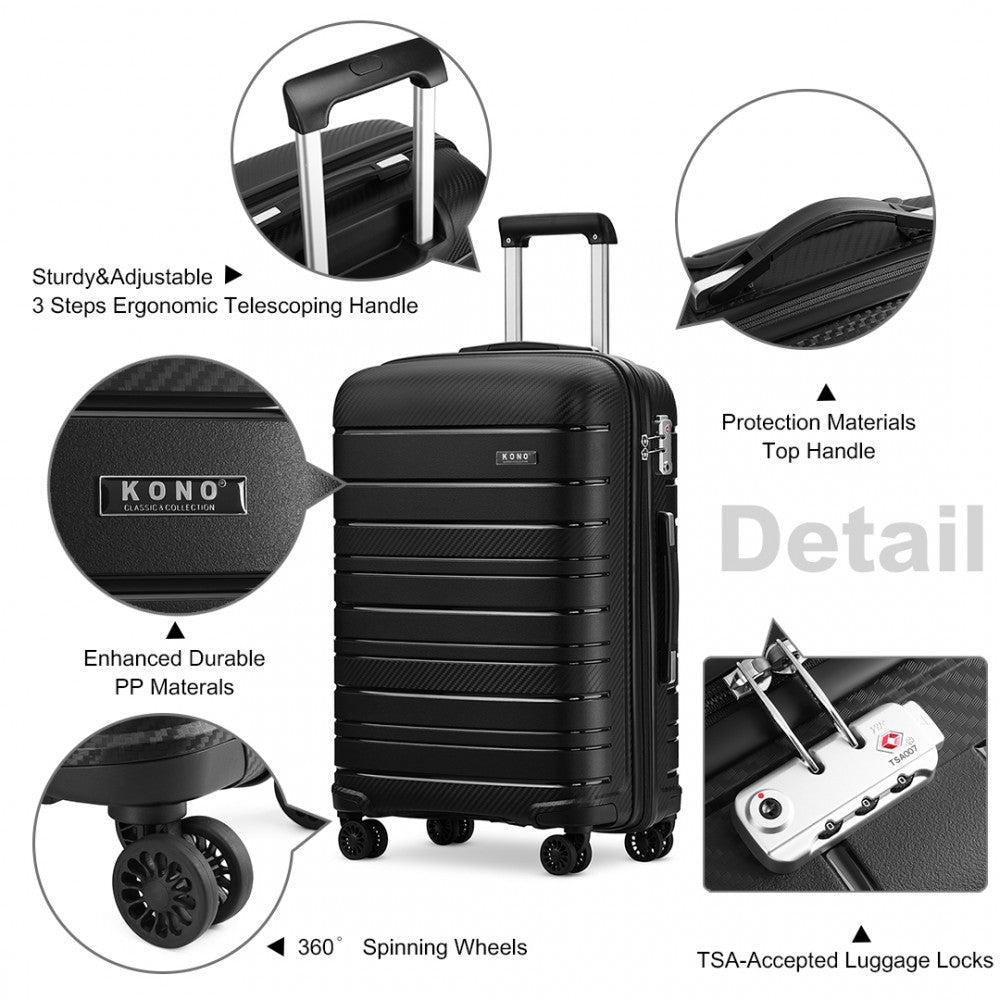 Kono 28 Inch Multi Texture Hard Shell Pp Suitcase - Classic Collection - Black