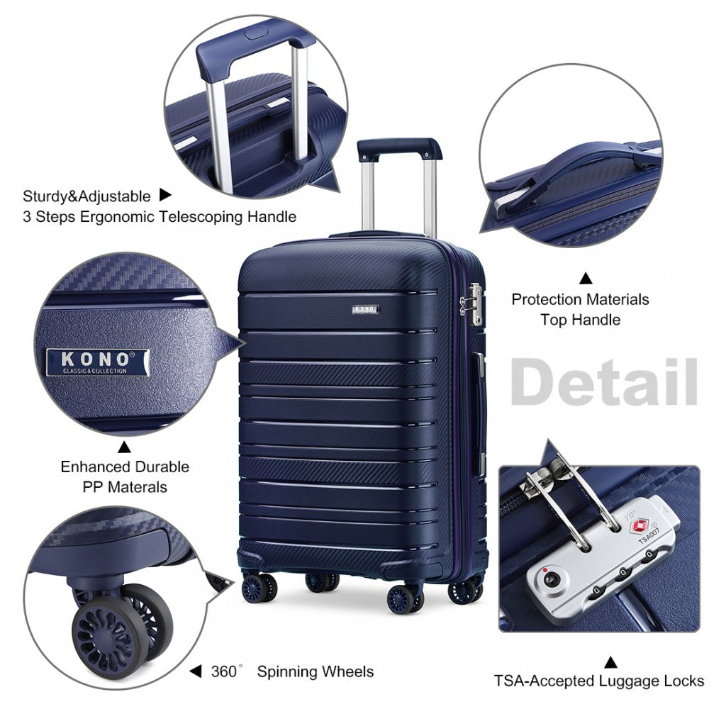 Kono 20 Inch Multi Texture Hard Shell PP Suitcase - Classic Collection - Navy