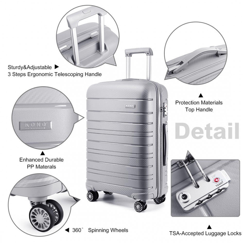 Kono 28 Inch Multi Texture Hard Shell Pp Suitcase - Classic Collection - Grey