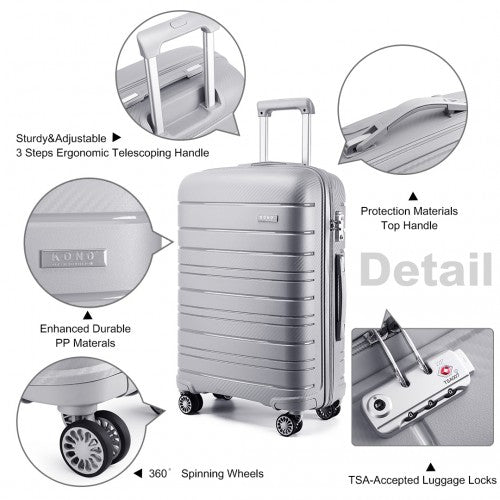 Kono 24 Inch Multi Texture Hard Shell Pp Suitcase - Classic Collection - Grey