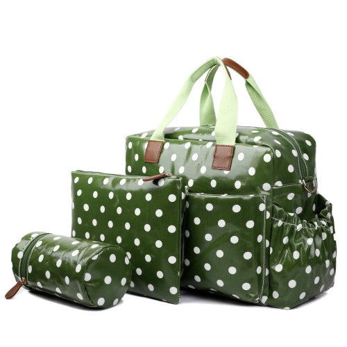 Miss Lulu Maternity Baby Changing Bag Polka Dot Green