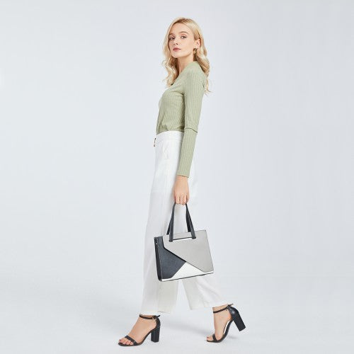 Miss Lulu Contrast Panel Shoulder Bag - Grey