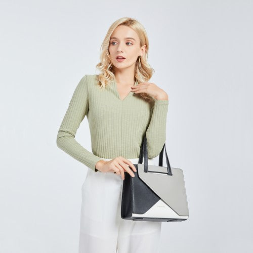 Miss Lulu Contrast Panel Shoulder Bag - Grey