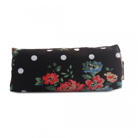 Miss Lulu Canvas Pencil Case Flower Polka Dot Black