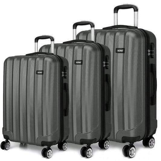 Kono Vertical Stripe Hard Shell Suitcase 3 Piece Luggage Set Grey