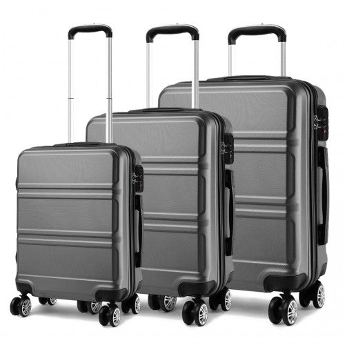 Kono Abs Sculpted Horizontal Design 3 Piece Suitcase Set - Grey