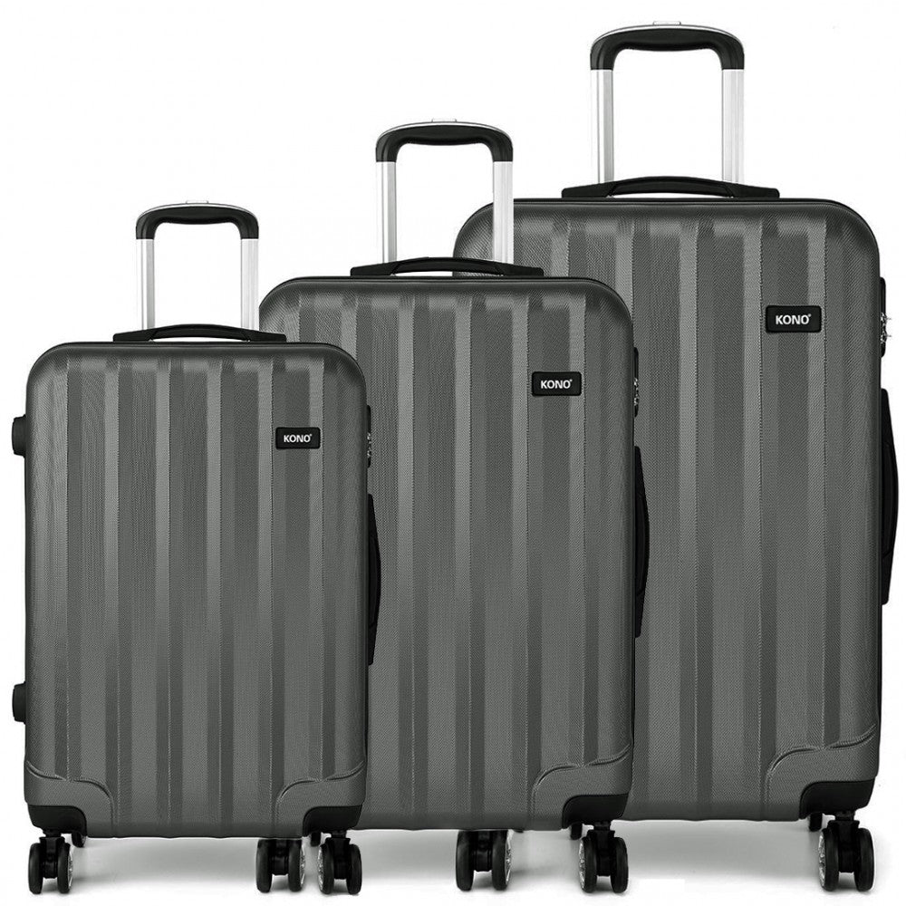 Kono Vertical Stripe Hard Shell Suitcase 3 Piece Luggage Set Grey