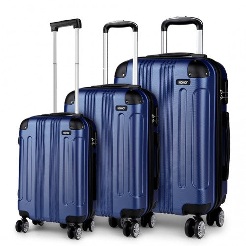 Kono 19-24-28 Inch Abs Hard Shell Suitcase 3 Pieces Set Luggage - Navy