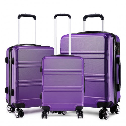 Kono Abs Sculpted Horizontal Design 3 Piece Suitcase Set - Purple