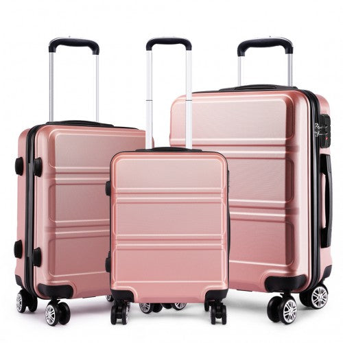 Kono Abs Sculpted Horizontal Design 3 Piece Suitcase Set - Nude