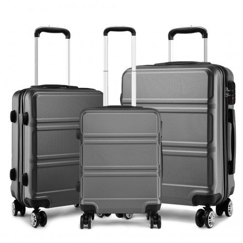 Kono Abs Sculpted Horizontal Design 3 Piece Suitcase Set - Grey