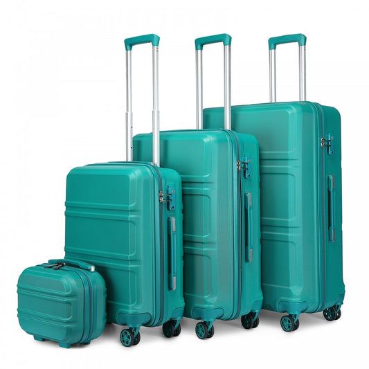 Kono Abs Sculpted Horizontal Design 4 Pcs Suitcase Set With Vanity Case - Teal